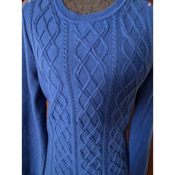 Talbots Blue Cable Knit Button Shoulder Sweater Mp - Picture 4 of 9